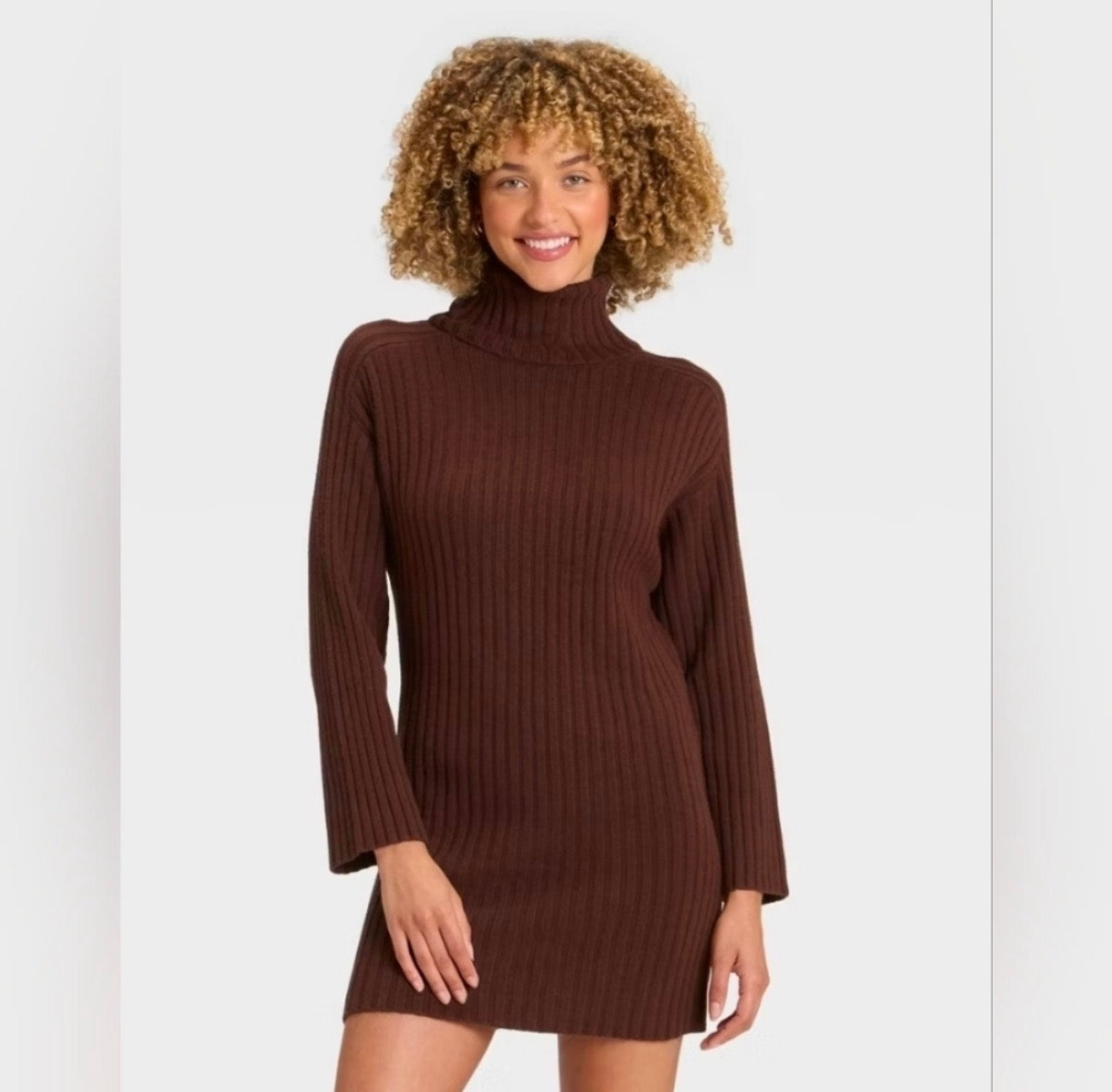 A NEW DAY BROWN RIBBED SWEATER DRESS 26 SMALL