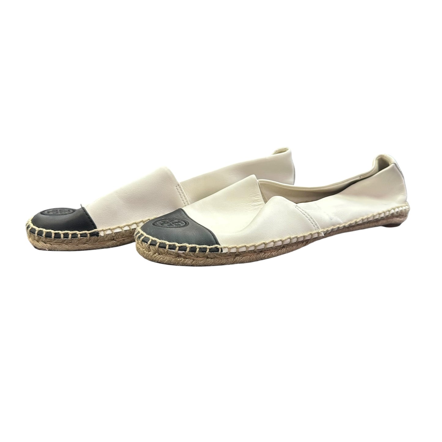 TORY BURCH LEATHER COLOR BLOCK ESPADRILLES FLAT LEATHER BLACK 219 SZ 10
