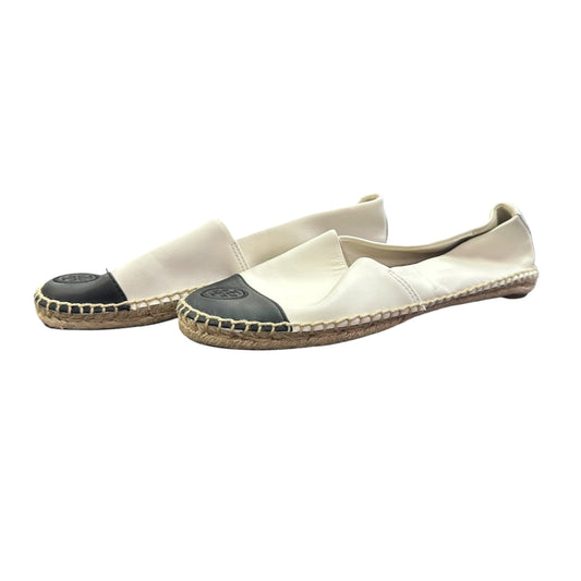 TORY BURCH LEATHER COLOR BLOCK ESPADRILLES FLAT LEATHER BLACK 219 SZ 10