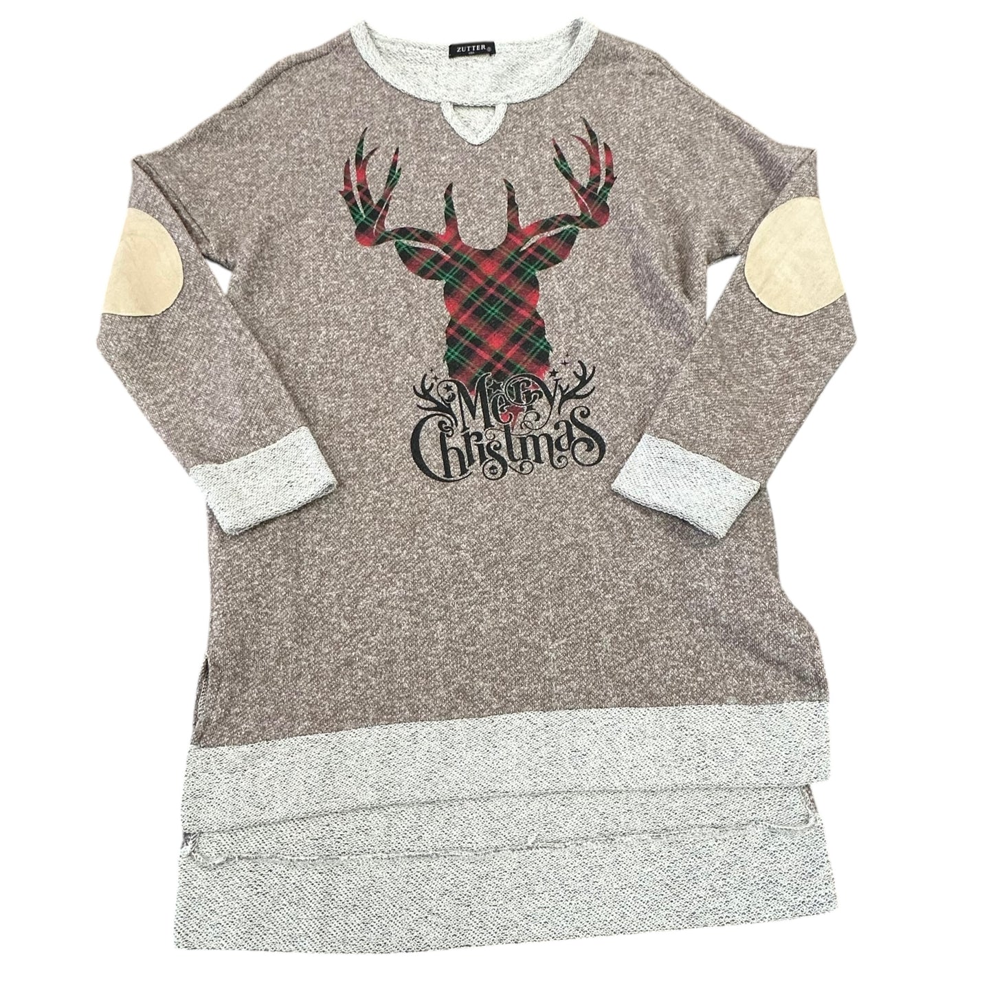 ZUTTER BROWN REINDEER MERRY CHRISTMAS SWEATER 124 SMALL