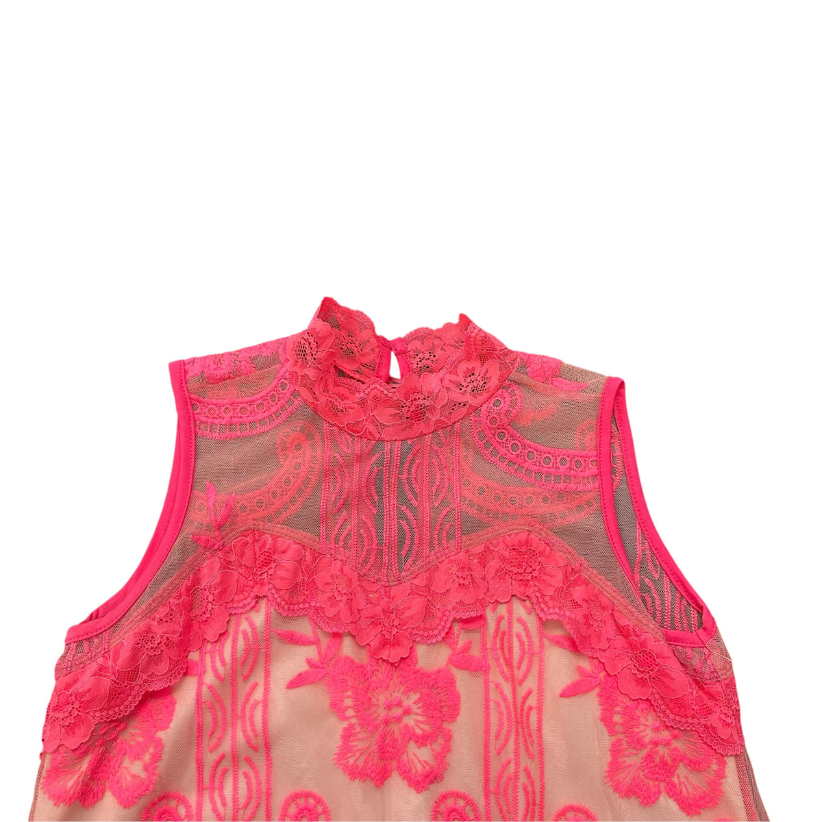 L&B NEON PINK LACE SLEEVELESS HIGH NECK DRESS 143 SMALL