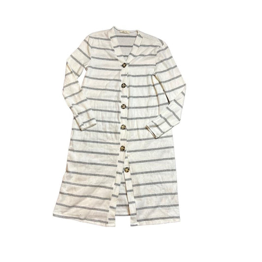 LEMON TREE - WHITE FLEECE STRIPED DUSTER - SMALL -117