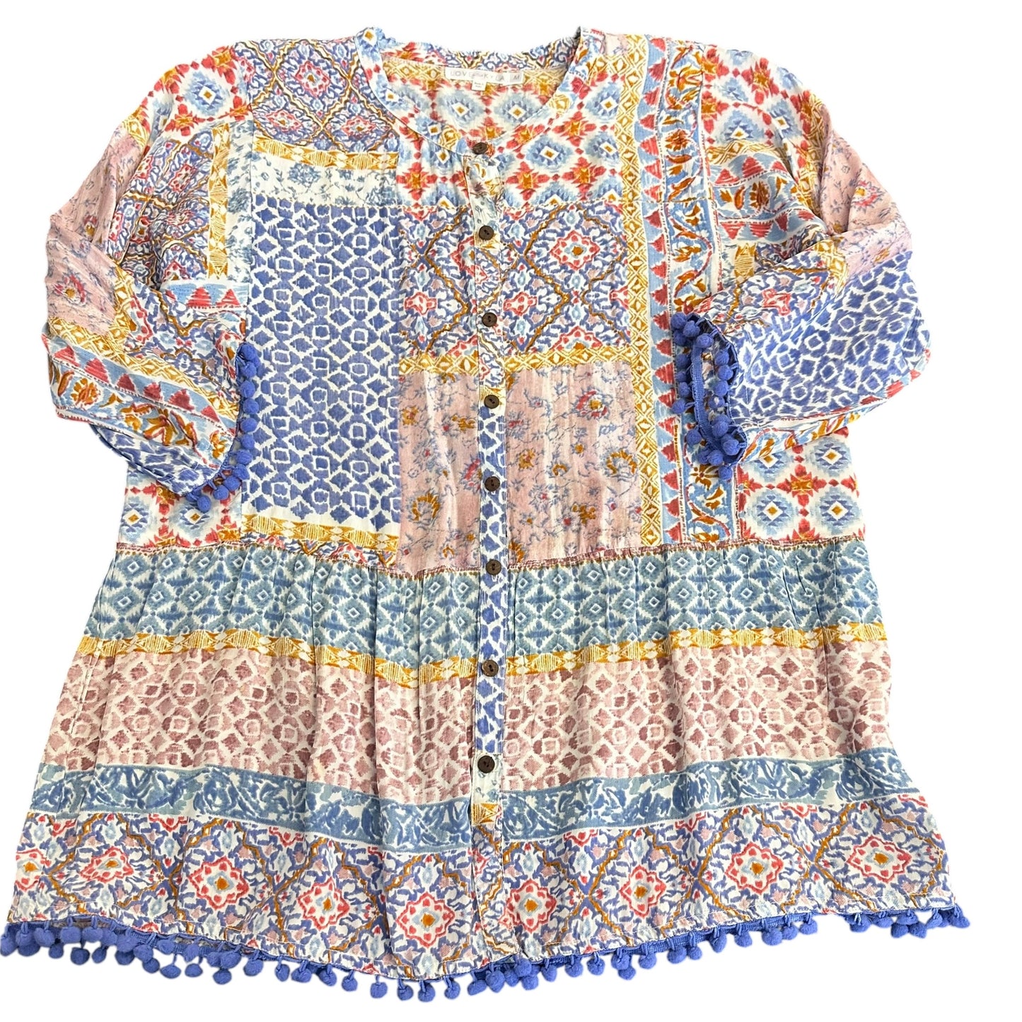 LOVE KYLA COLORFUL BLOUSE POM HEM 255 MEDIUM