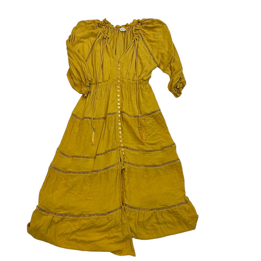 See Elly Yellow Midi Gauze Peasant dress Med 37