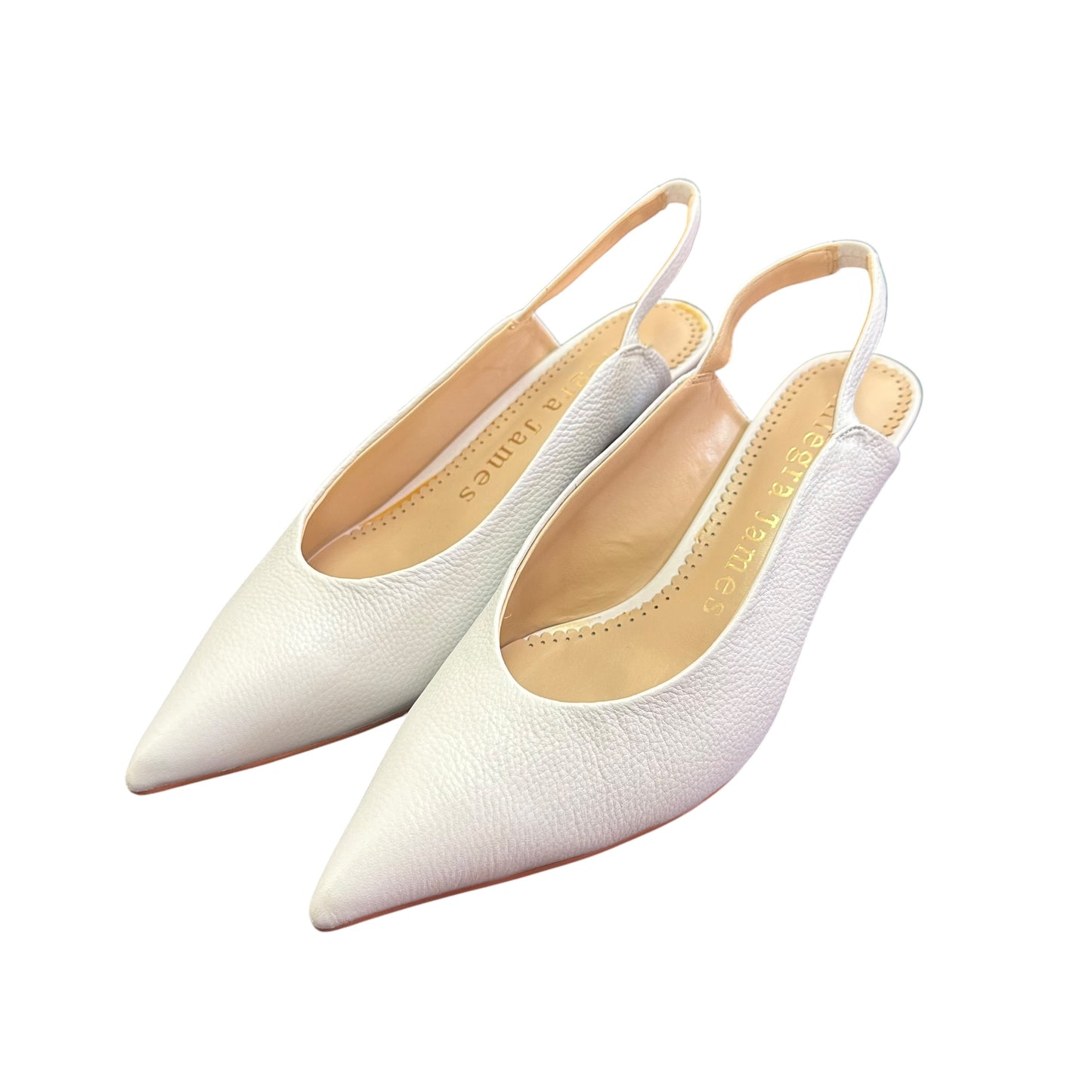 ALLEGRA JAMES WHITE CELINE SLING BACK HEELS 214 SZ 8.5