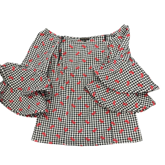 ALBERTO MALAKI BLACK WHITE GINGHAM BLOUSE RED EMBROIDERY 249 MEDIUM