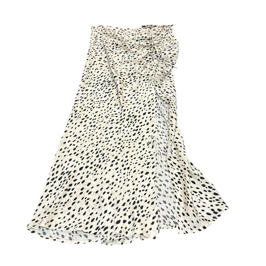 CIDER CREAM BLACK SPOT PATTERENED MIDI SKIRT RUCHING 38 LARGE