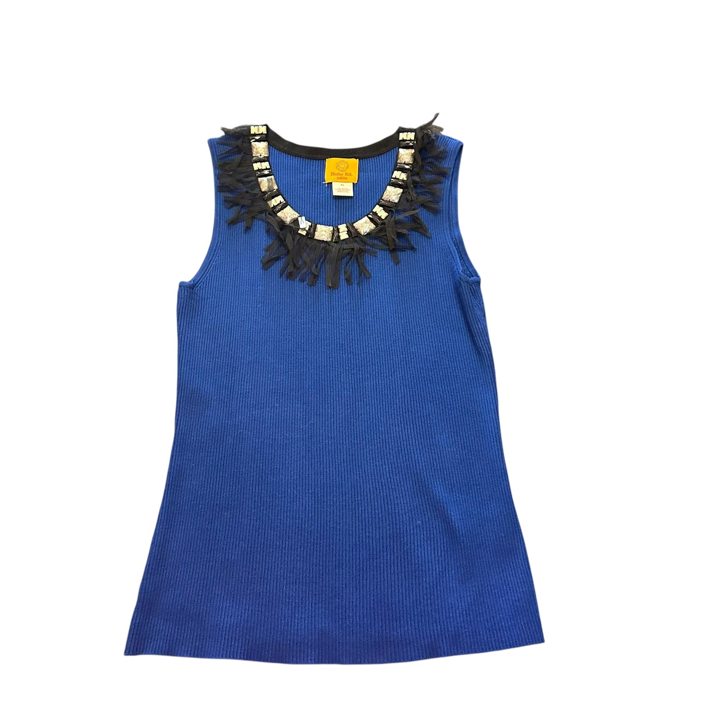 RUBY RD BLUE RIBBED SLEEVELESS KNIT BLOUSE 100 PETITE LARGE