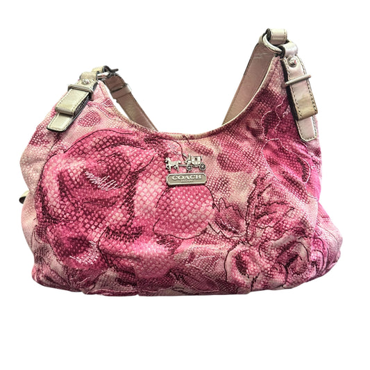 COACH MADISON MAGGIE SHOULDER BAG PINK FLORAL SILVER LEATHER 258 GUC