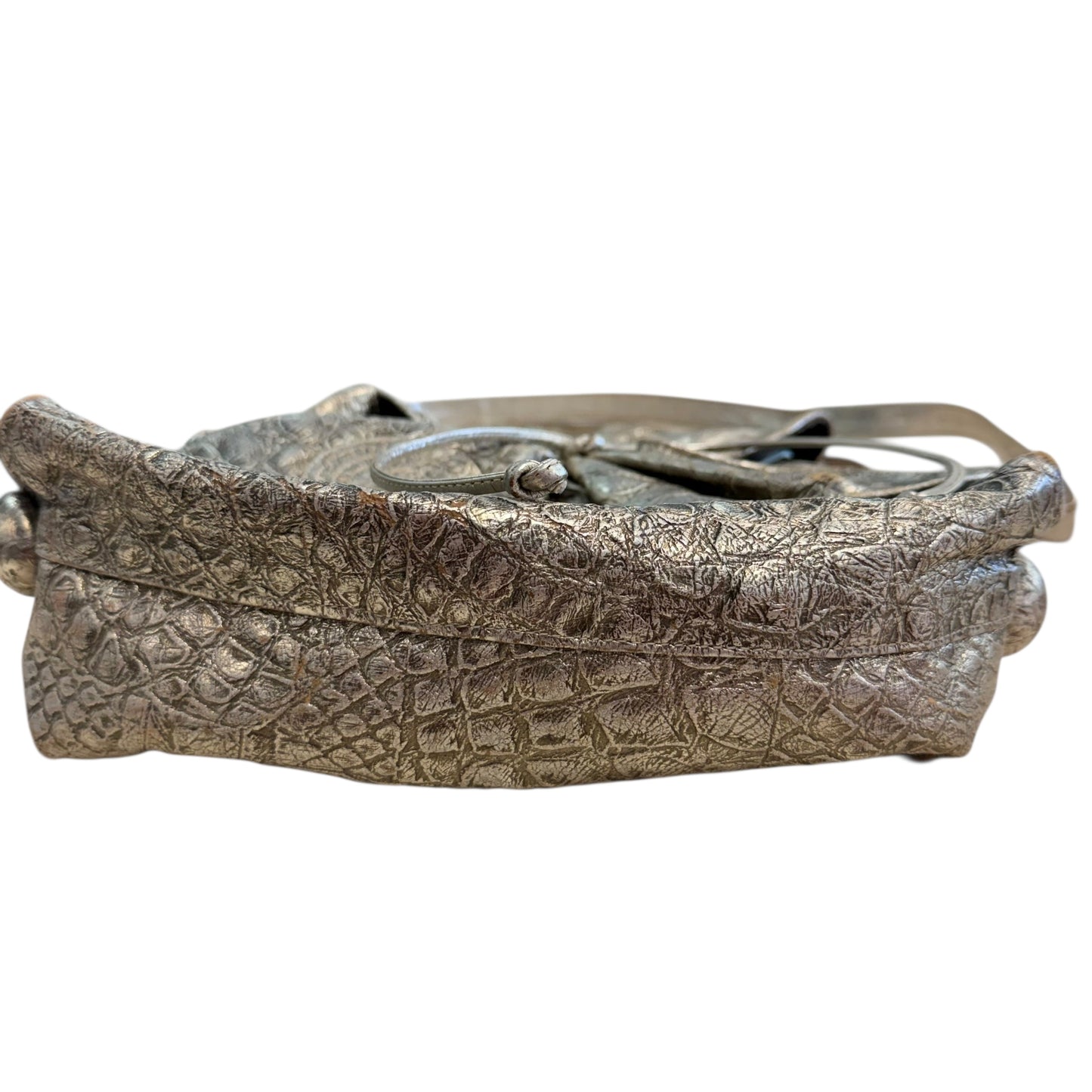 CARLOS FLACHI BUTTERFLY BAG VINTAGE METALLIC GOLD REPTILE EMBOSSED LEATHER 100