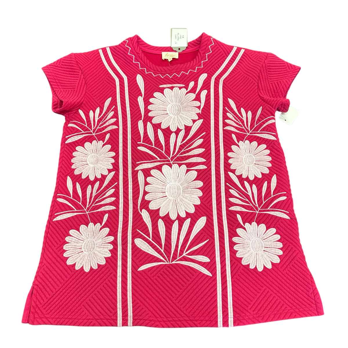 LAYERZ CLOTHING ASPYN TOP PINK TEXTURED WHITE EMBROIDERY NWT 298 SMALL