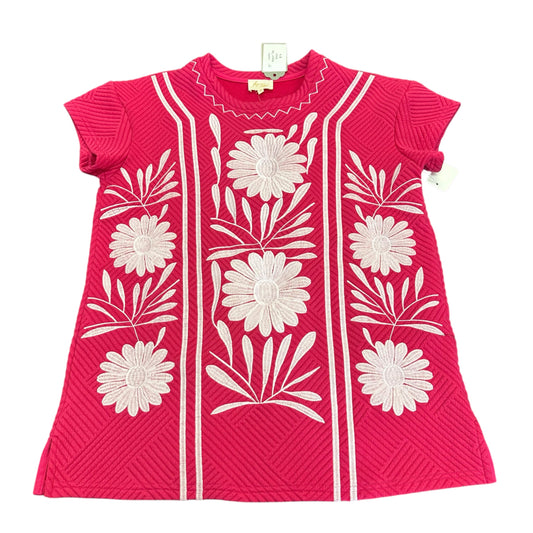LAYERZ CLOTHING ASPYN TOP PINK TEXTURED WHITE EMBROIDERY NWT 298 SMALL
