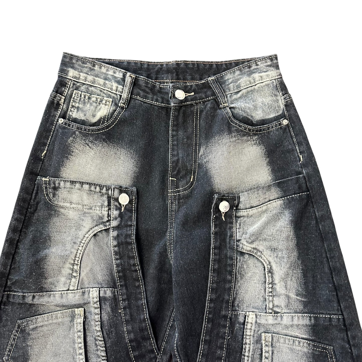 DARK DENIM CARGO JEANS WIDE LEGS 100 LARGE / 8