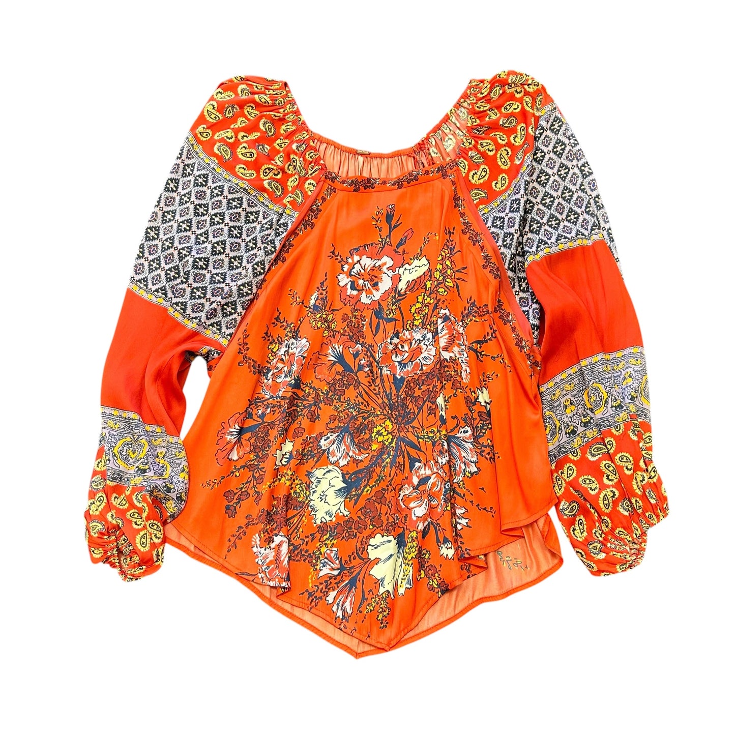 FREE PEOPLE ORANGE NAVY BOHO BLOUSE 84 XS