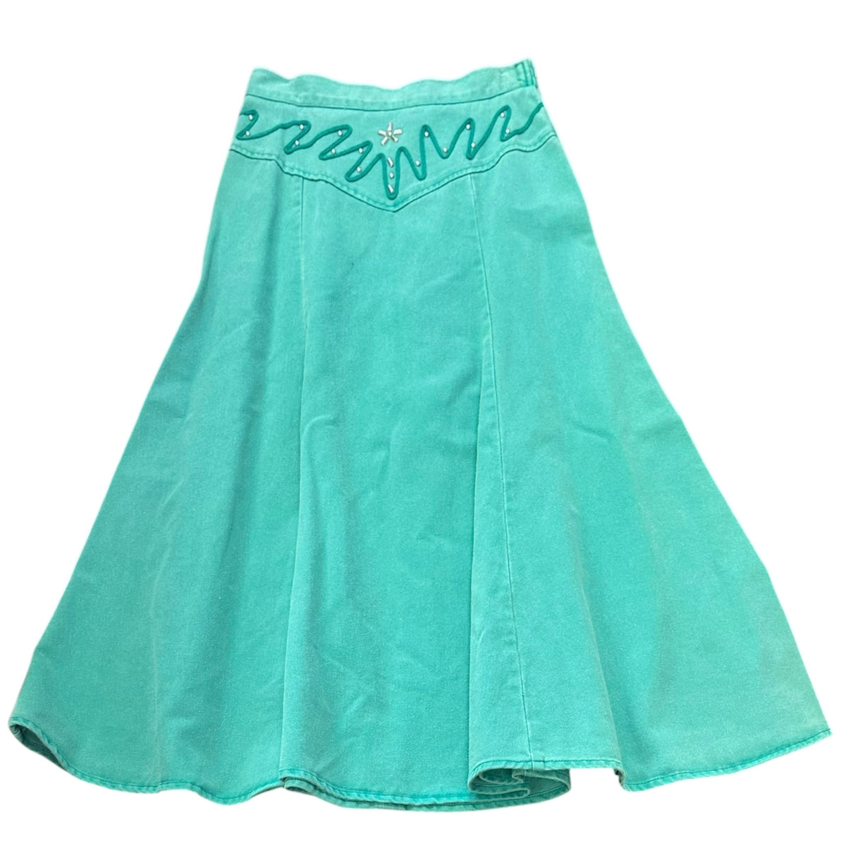 90S VINTAGE PIERRE LAMONTE TEAL DENIM MAXI SKIRT 100 SIZE 4/6