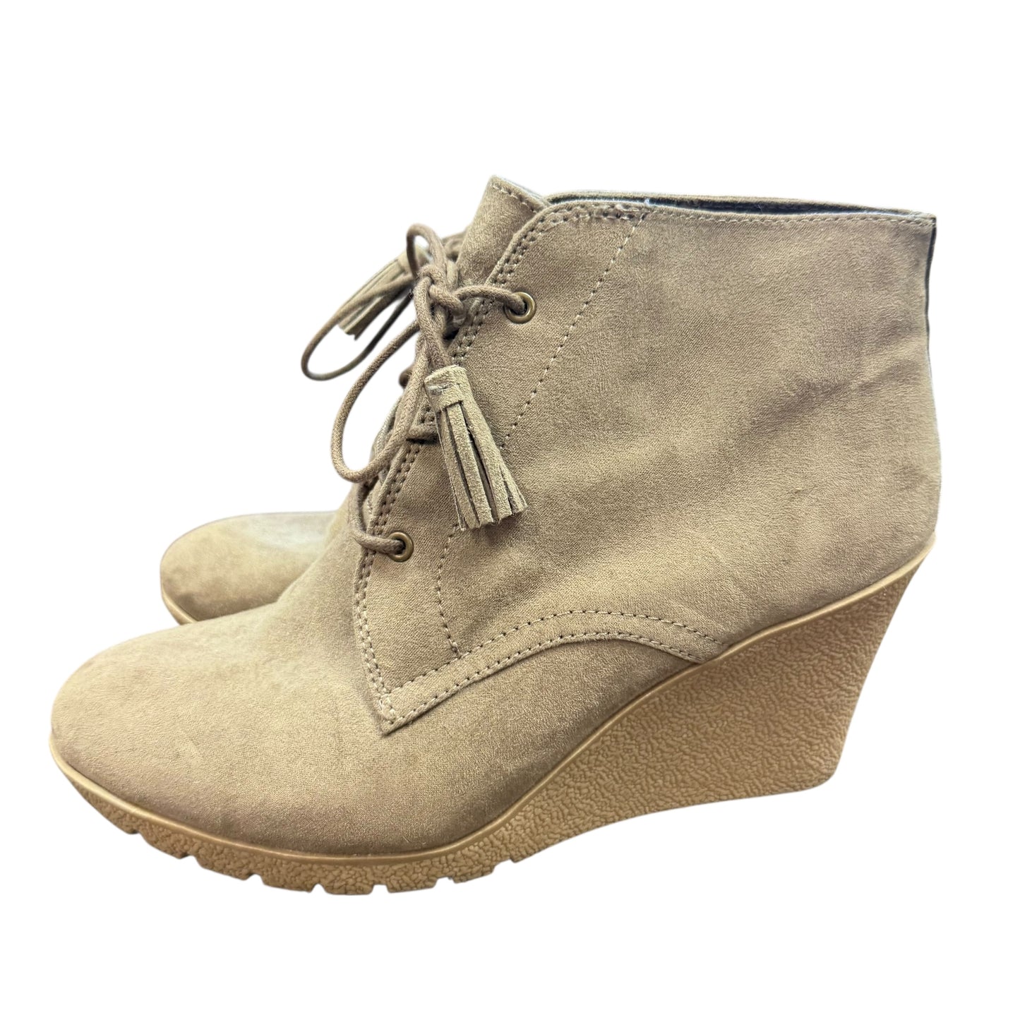 MIA BAYLIE IN FAUX SUEDE LACE UP WEDGE BOOTIES 234 SZ 8.5
