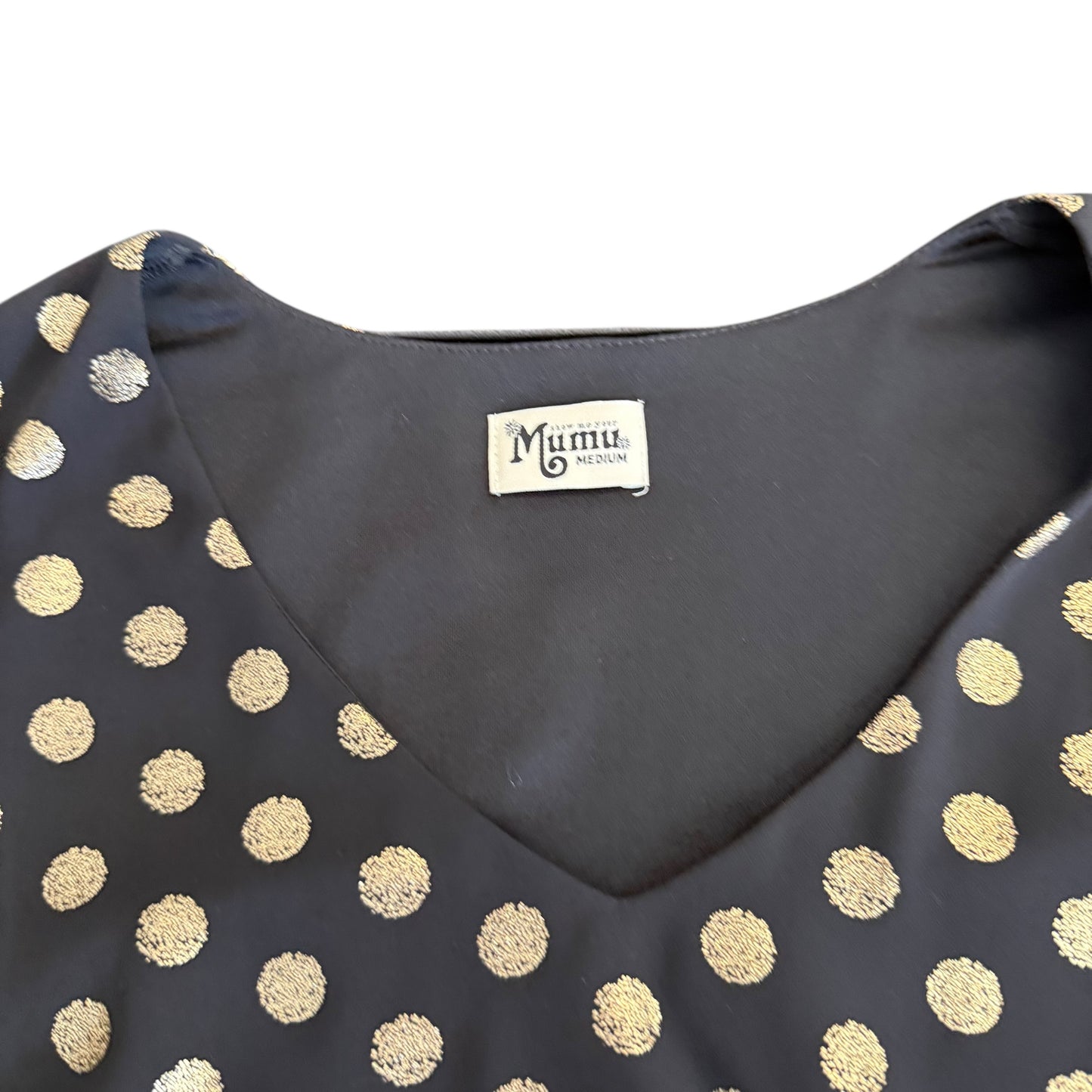 SHOW ME YOUR MUMU BLACK GOLD METALLIC POLKA DOT DRESS 256 MEDIUM