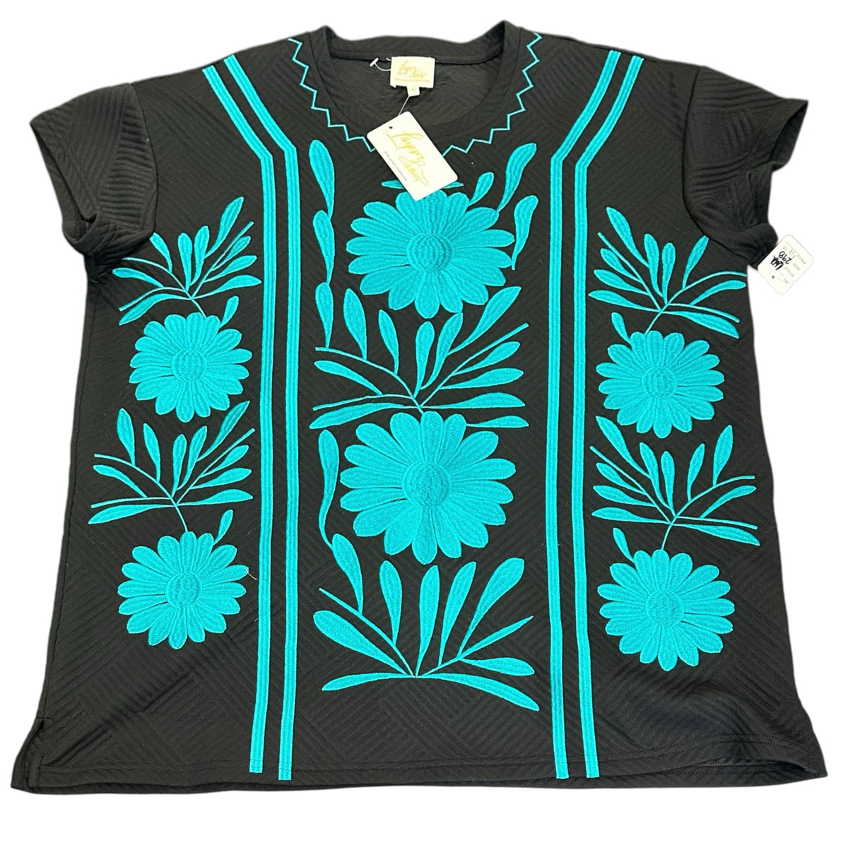 LAYERZ CLOTHING BLACK TEXTURED TURQUOISE EMBROIDERED SET NWT 298 XL