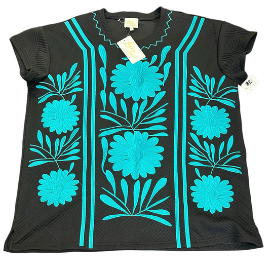 LAYERZ CLOTHING BLACK TEXTURED TURQUOISE EMBROIDERED SET NWT 298 XL