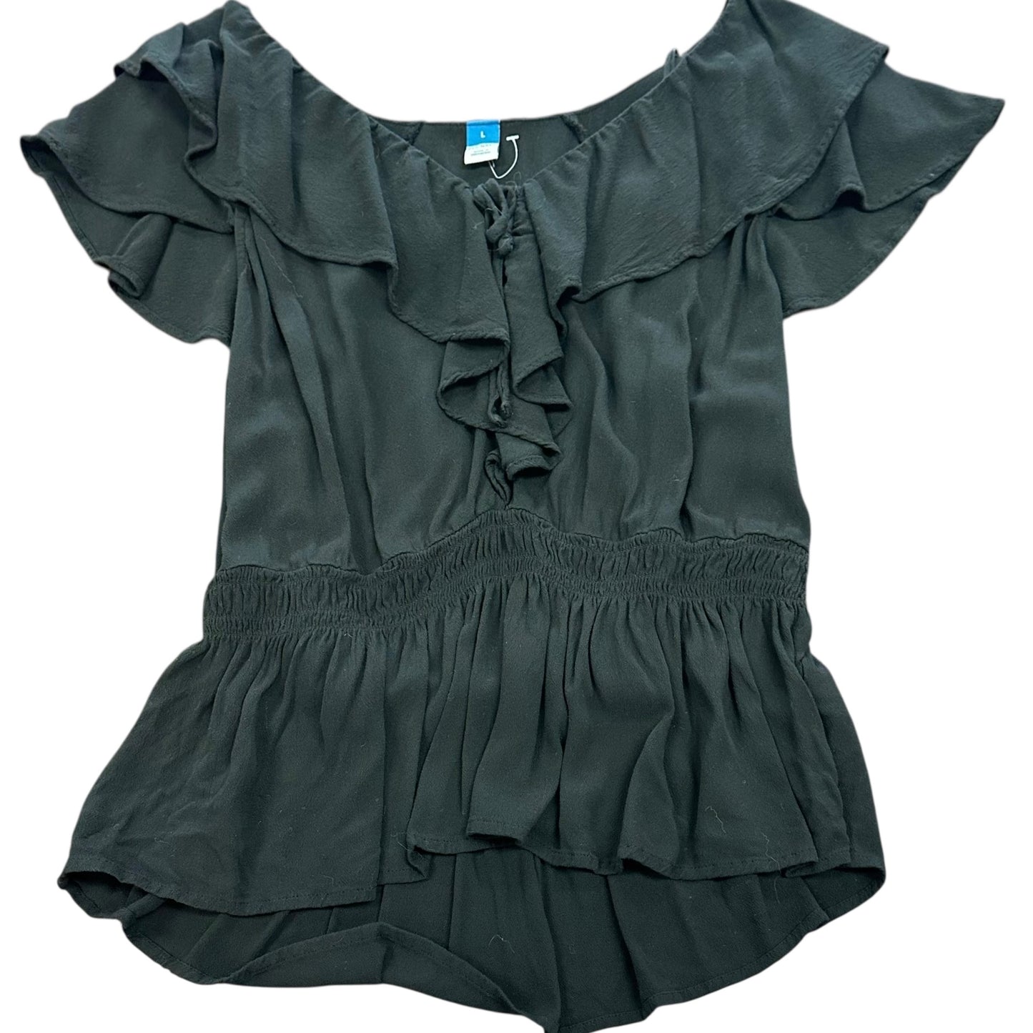 OLD NAVY BLACK RUFFLE BLOUSE 62 LARGE