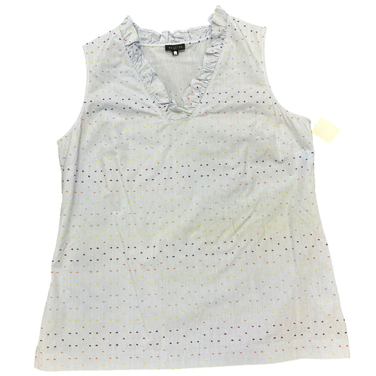TALBOTS LIGHT BLUE SLEEVELESS BLOUSE COLORFUL SWISS DOTS 249 MEDIUM