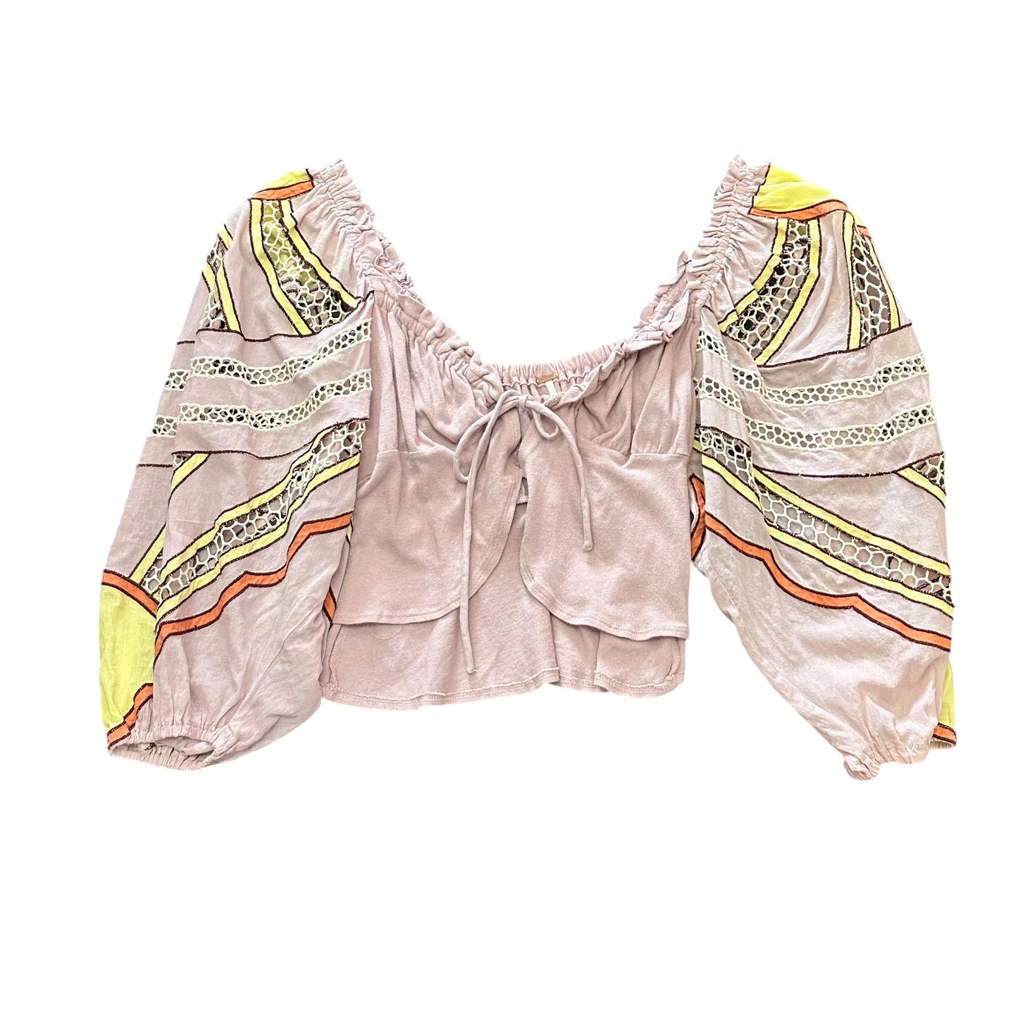 FREE PEOPLE PURPLE EMBROIDRED CROPPED BLOUSE 100 MEDIUM