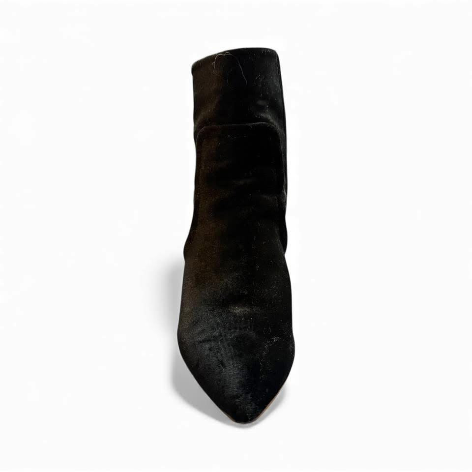 BETSEY JOHNSON KACEY BLACK VELVET BOOTIE W GOLD GLITTER BLOCK HEEL SZ 8.5