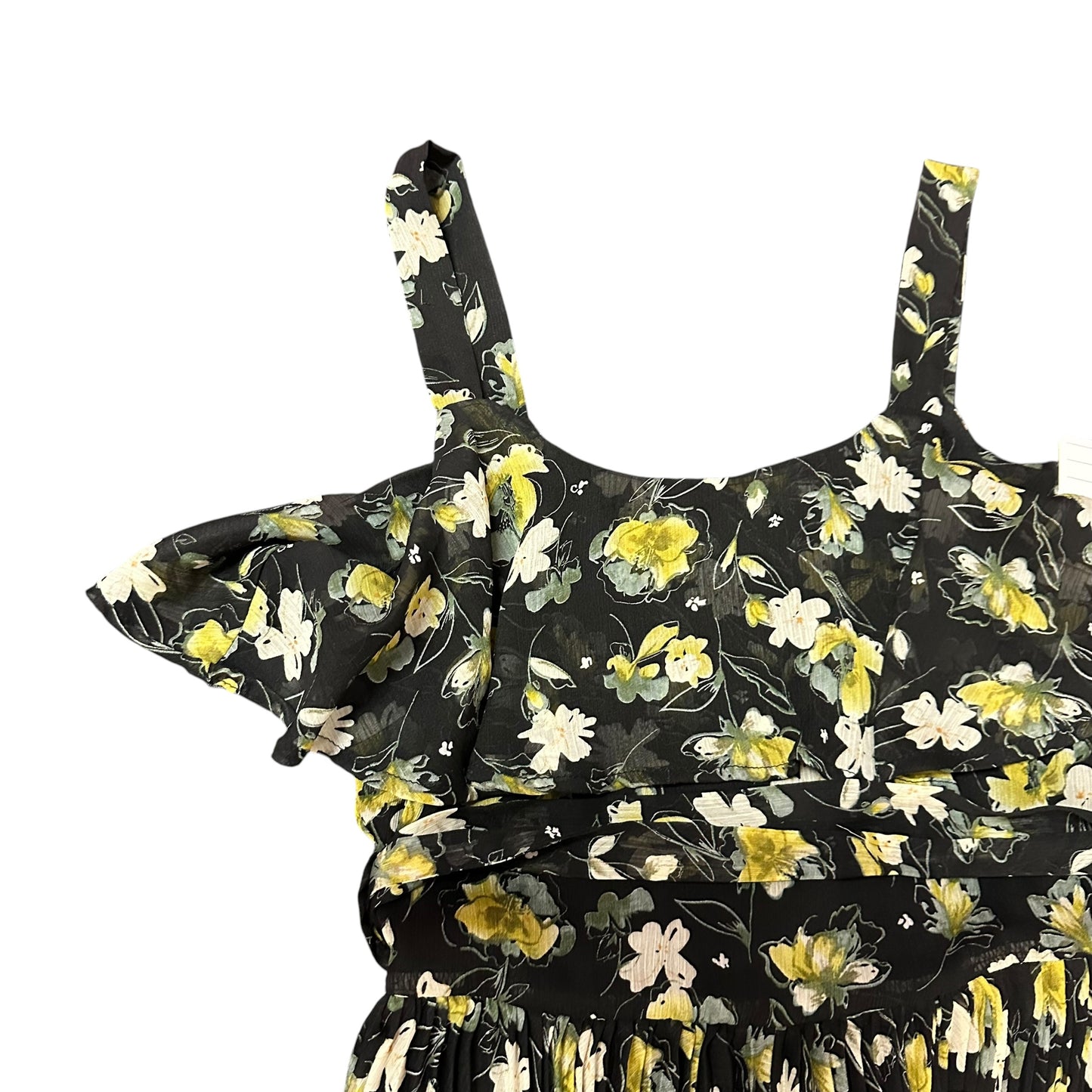 EASEL BLACK YELLOW FLORAL MIDI DRESS PLEATED 170 SMALL