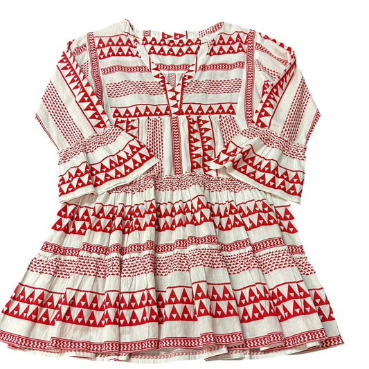 RED WHITE GEOMETRIC TIERED DRESS 282 XS