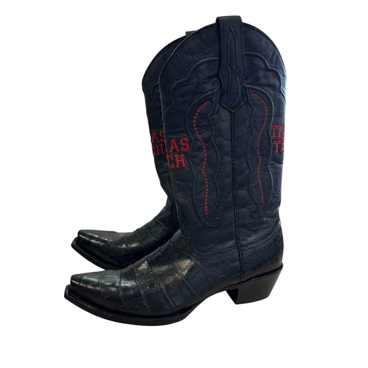 VACCARI UNIVERSITY TEXAS TECH COWBOY BOOTS BLACK RED LEATHER MENS SZ 10