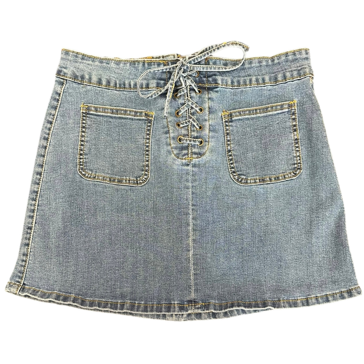 C&V DENIM BLUE JEAN DENIM SKIRT LACE UP FRONT 289 MEDIUM