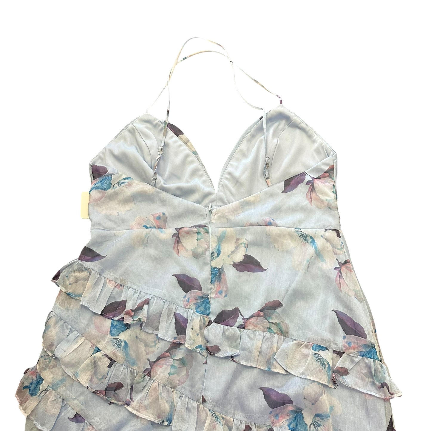 LULUS BLUE FLORAL RUFFLE DRESS 100 LARGE
