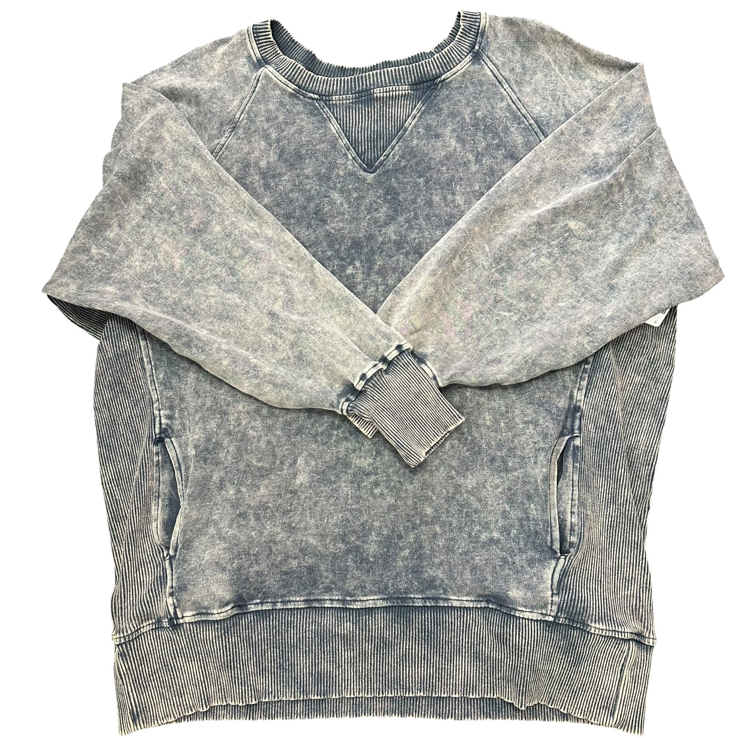 ZENANA PINK NAVY STONE WASHED SWEATSHIRT 100 2X