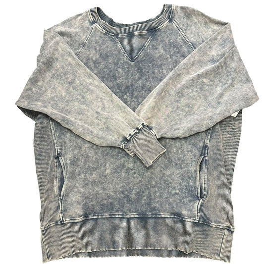 ZENANA PINK NAVY STONE WASHED SWEATSHIRT 100 2X