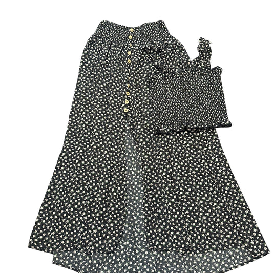 BLACK FLORAL 2 PC SKIRT SET SMOCKED TOP 27 SMALL