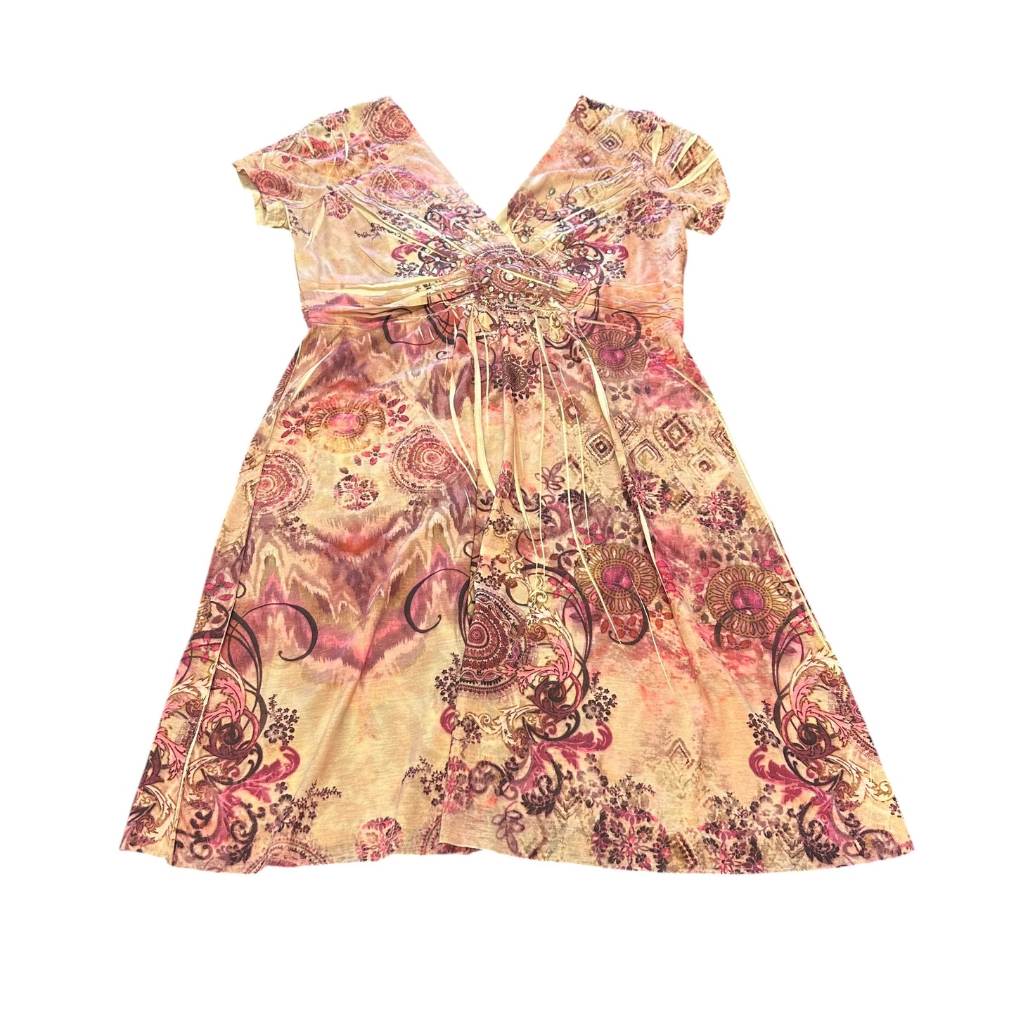 ROCK 47 BEIGE FLORAL PAISLEY DRESS Y2K 100 MEDIUM