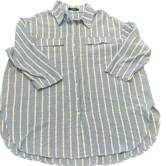 J ROBERTS BLUE WHITE BUTTON UP TUNIC OVERSIZED 100 SMALL