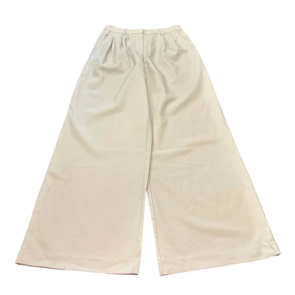 COMMESE KHAKI WIDE LEG PLEATED TROUSERS 7 NWT MEDIUM (6/8)