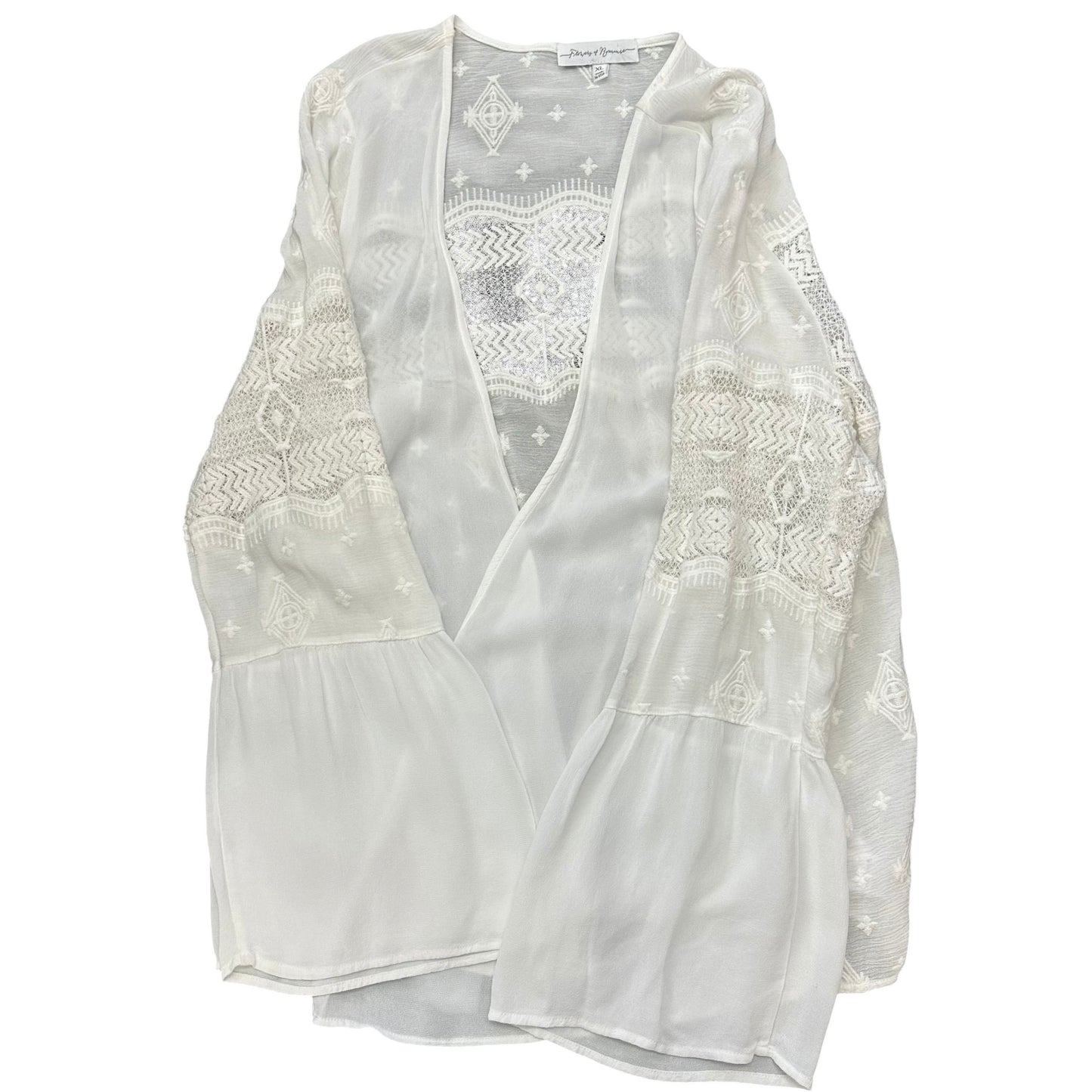 FLOWERS & ROMANCE WHITE SHORT KIMONO EMRBOIDERED BOHO 249 XL
