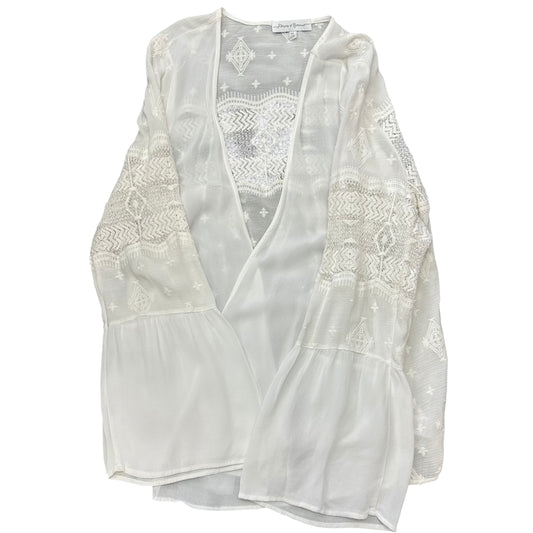 FLOWERS & ROMANCE WHITE SHORT KIMONO EMRBOIDERED BOHO 249 XL