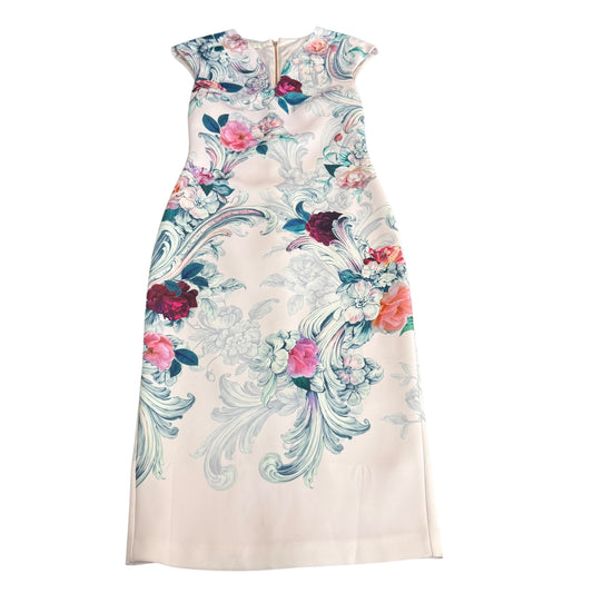 TED BAKER FLORAL MIDI PINK EXPOSED ZIPPER DRESS 256 MEDIUM