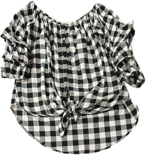 CHERISH BLACK WHITE BUTTON UP OFF SHOULDER BLOUSE 279 LARGE