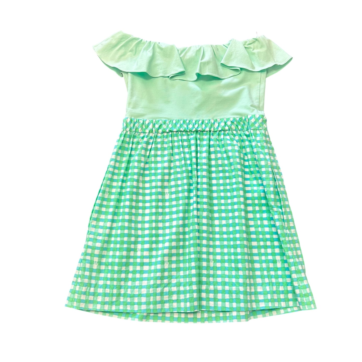 LILY PULITZER STRAPLESS TEAL WHITE RUFFLE DRESS 100 SMALL