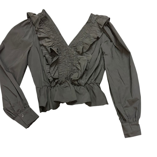 1506 BLACK RUFFLE LONG SLEEVE BLOUSE 100 LARGE
