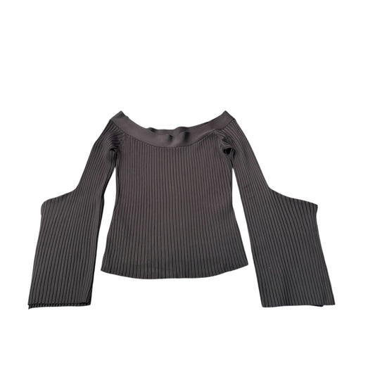 BCBG BLACK RIBBED SWEATER OFF SHOULDER FLARE BELL SLEEVES 249 LARGE