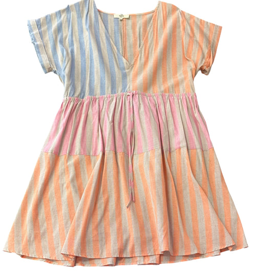 ENTRO COLORFUL STRIPED TIERED DRESS 100 MEDIUM