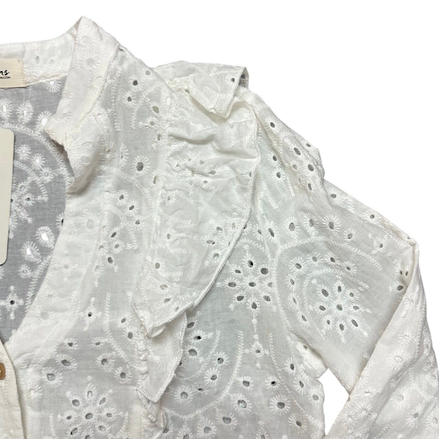 IMPRESSIONS WHITE BUTTON UP BLOUSE RUFFLE NWT 100 LARGE