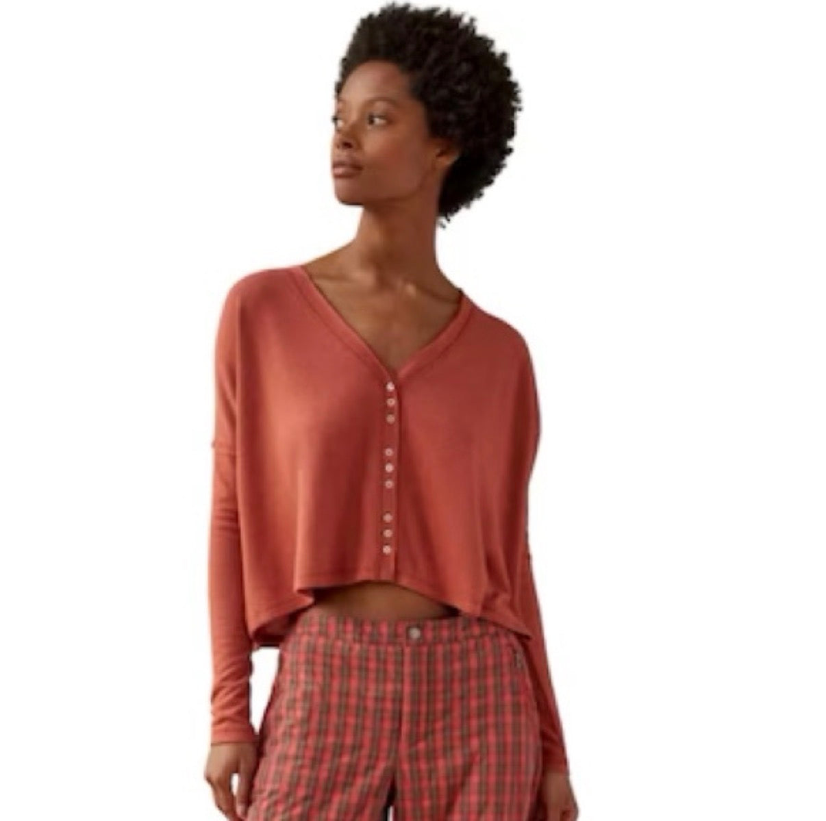 URBAN OUTFITTERS OUT FROM UNDER BOUNCHPLUSH CHLOE BUTTON UP TOP BURNT ORANGE 64 SMALL