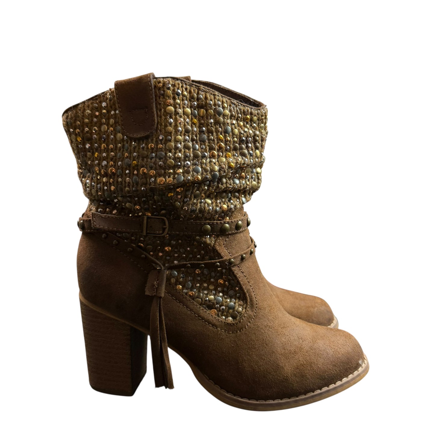 NOT RATED THUMBS UP BOOTIE FAUX SUEDE SEQUIN EMBELLISHMENTS SZ 7