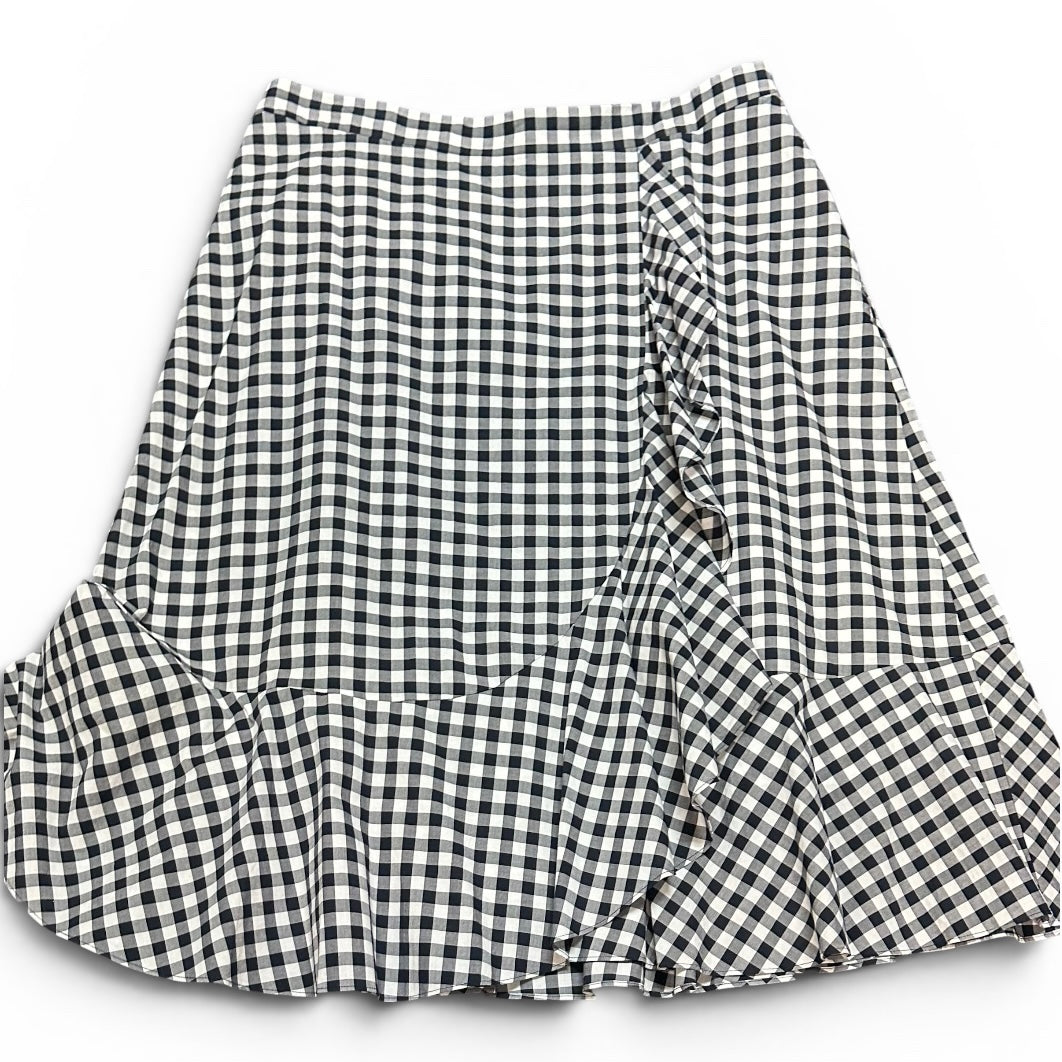 TALBOTS NAVY WHITE GINGHAM RUFFLE MIDI SKIRT 100 SZ 14
